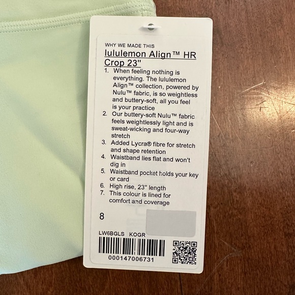 Lululemon Green Align Hi Rise Crop Leggings Sz 8 - Picture 11 of 12